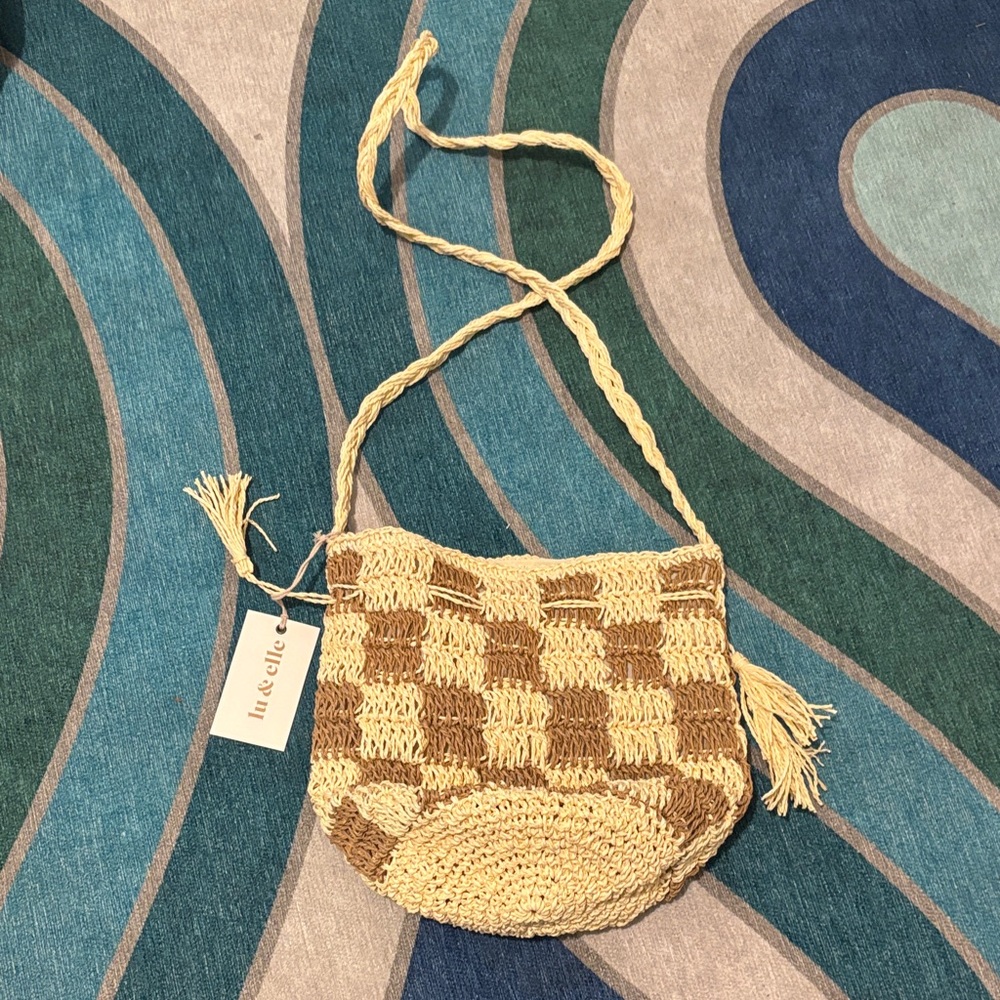 NWT Beige and Brown Checkered Woven Bag